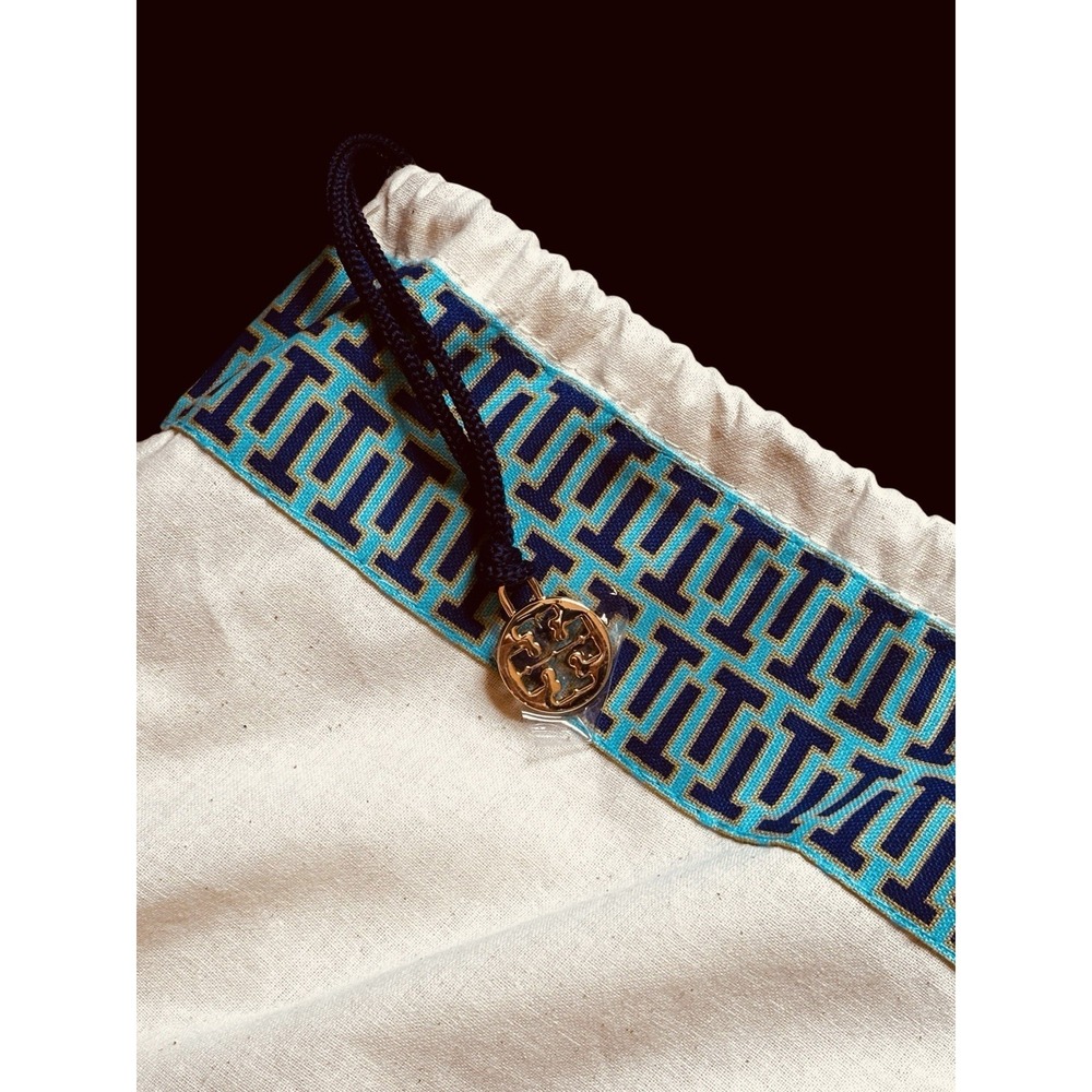 Tory Burch Off White Drawstring Logo Ribbon Charm Designer Accessory Dust Bag - Picture 2 of 3